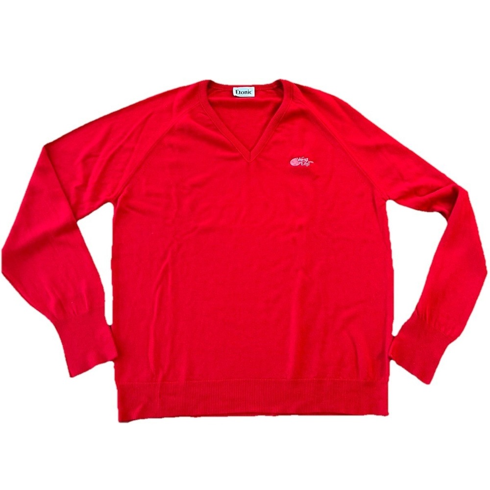Vintage Etonic West End Red V Neck Golf Tennis Sweater Logo Preppy No Size